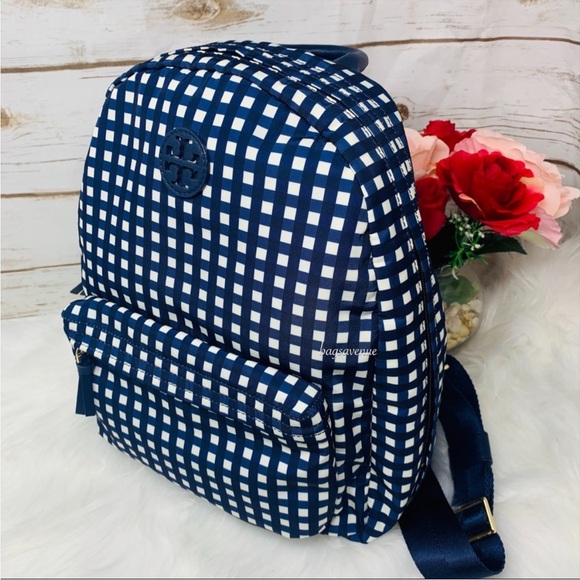 Tory Burch Navy and White Checkered Backpack - Picture 9 of 16